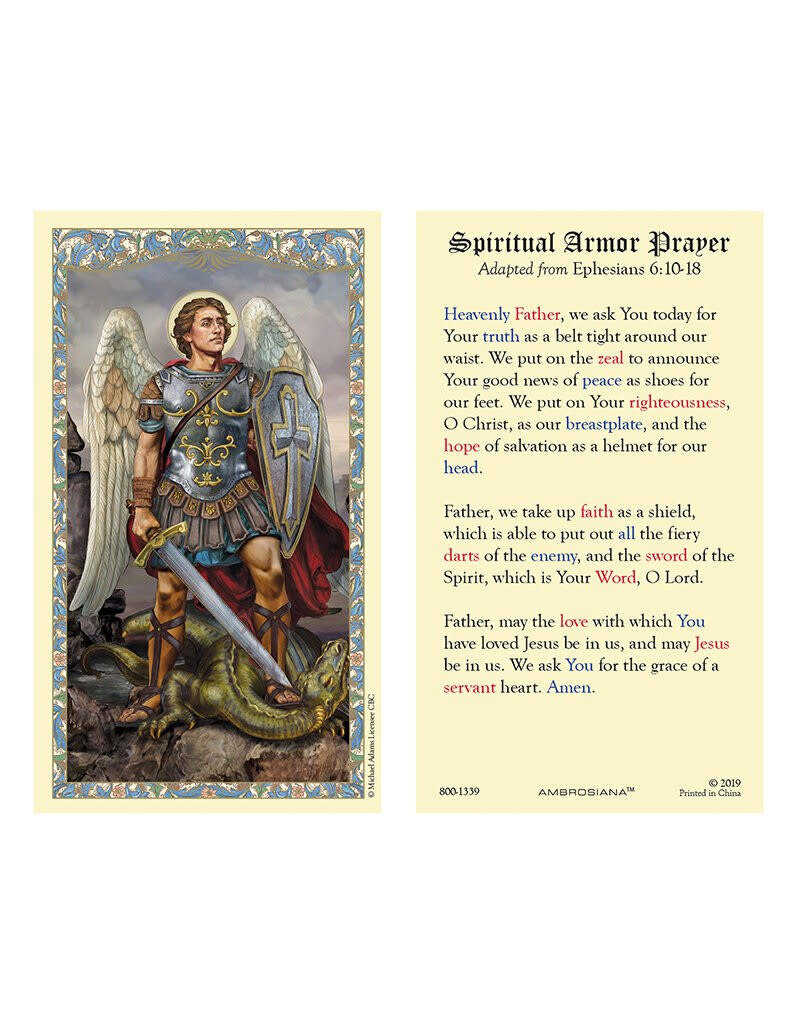 Ambrosiana Saint Michael Laminated Holy Card, Spiritual Armor Prayer