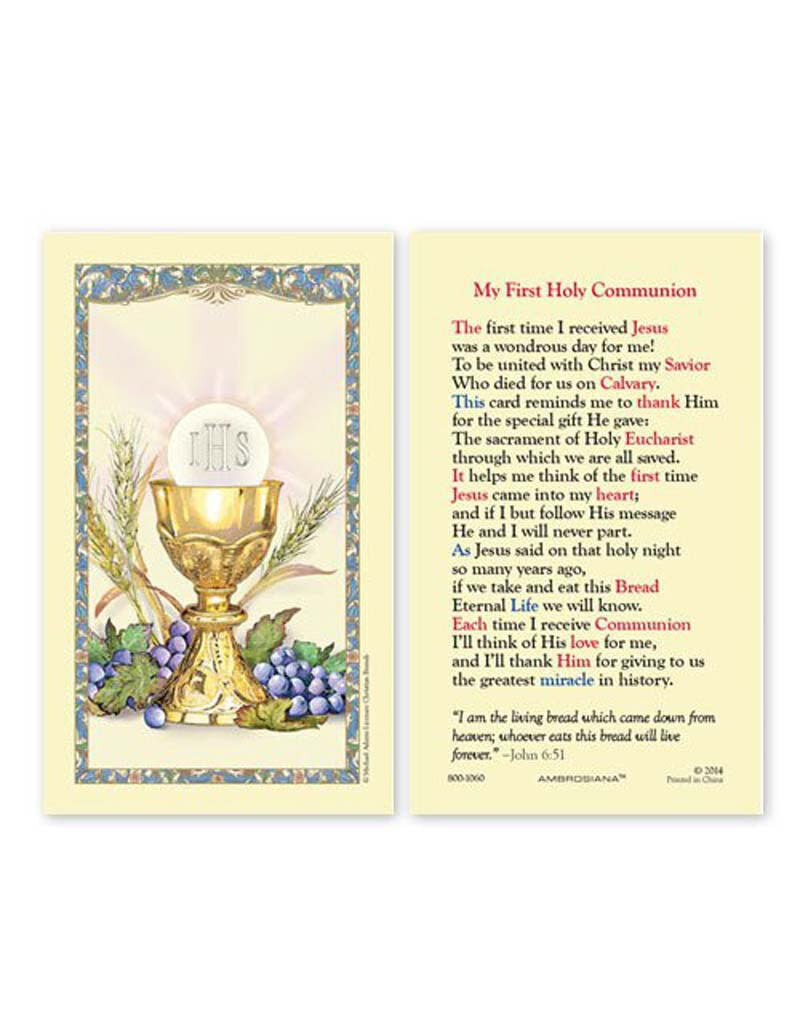 Ambrosiana First Communion Laminated Holy Card