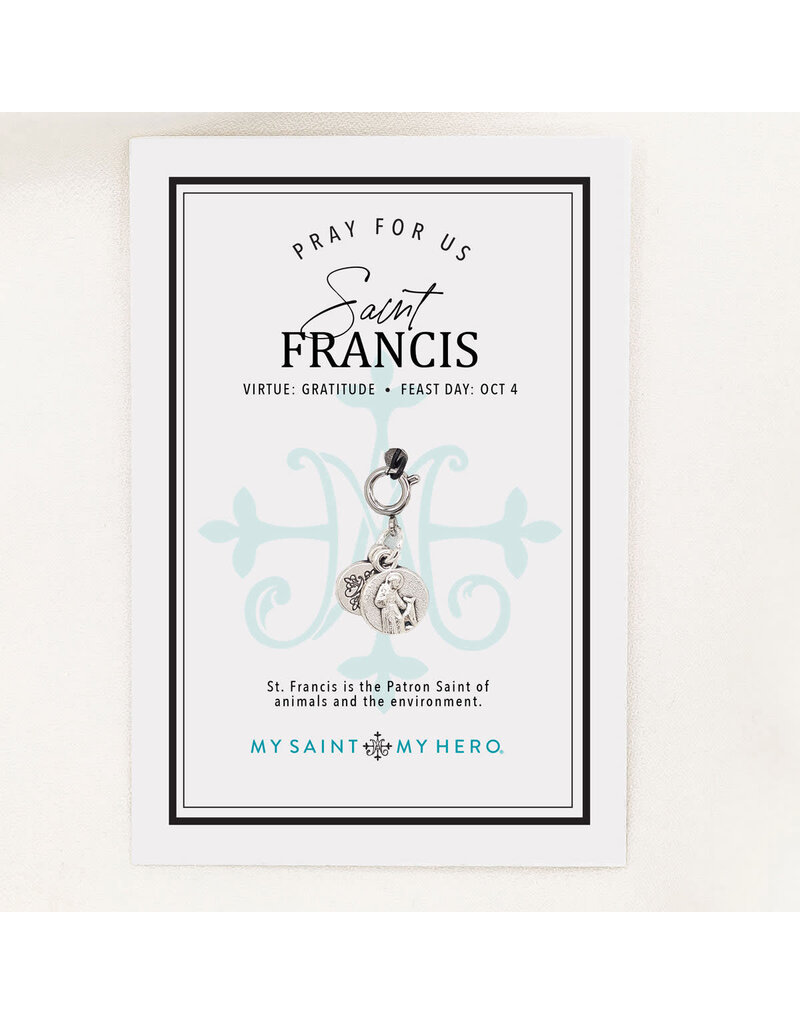 My Saint My Hero St. Francis Charm, Small Silver Medal