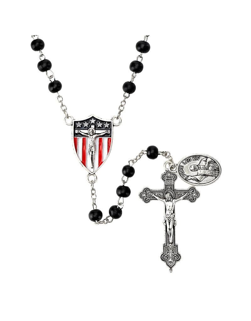 Christian Brands Pope Leo XIV Patriotic Black Wood Rosary with St. Augustine Medal