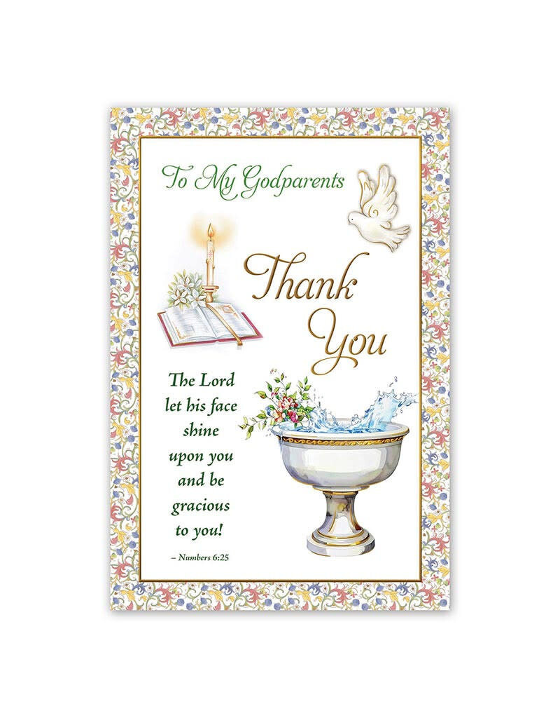 Alfred Mainzer Baptism Card - Thank You to My Godparents with Flowers