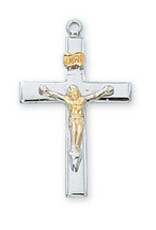 McVan Sterling Silver Two-Toned Crucifix with 18" Rhodium Chain and Deluxe Gift Box