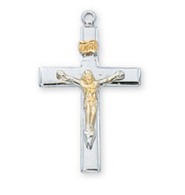 McVan Sterling Silver Two-Toned Crucifix with 18" Rhodium Chain and Deluxe Gift Box