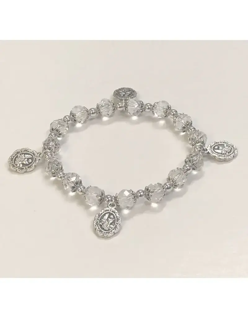 Lumen Mundi Clear Glass Stretch Bracelet With First Communion Charms