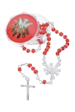 Lumen Mundi Red Seed Bead Confirmation Rosary with Acrylic Box