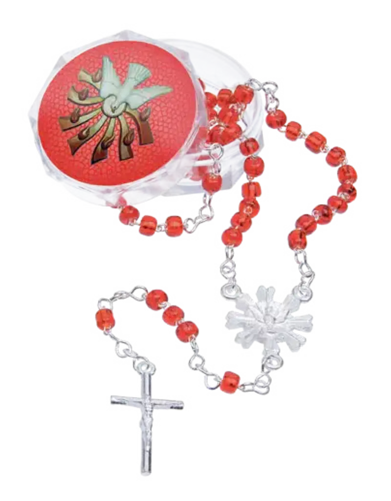 Lumen Mundi Red Seed Bead Confirmation Rosary with Acrylic Box