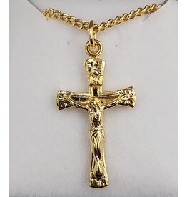 HMH Religious 16kt Gold over Sterling Silver crucifix with Flowered Tips, 18" chain