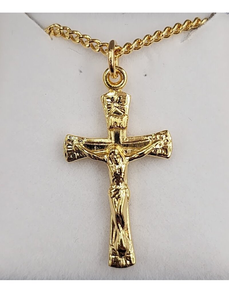 HMH Religious 16kt Gold over Sterling Silver crucifix with Flowered Tips, 18" chain