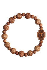 Sine Cera Rose Carved Light Jujube Wood 10mm Rosary Bracelet