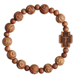 Sine Cera Rose Carved Light Jujube Wood 10mm Rosary Bracelet