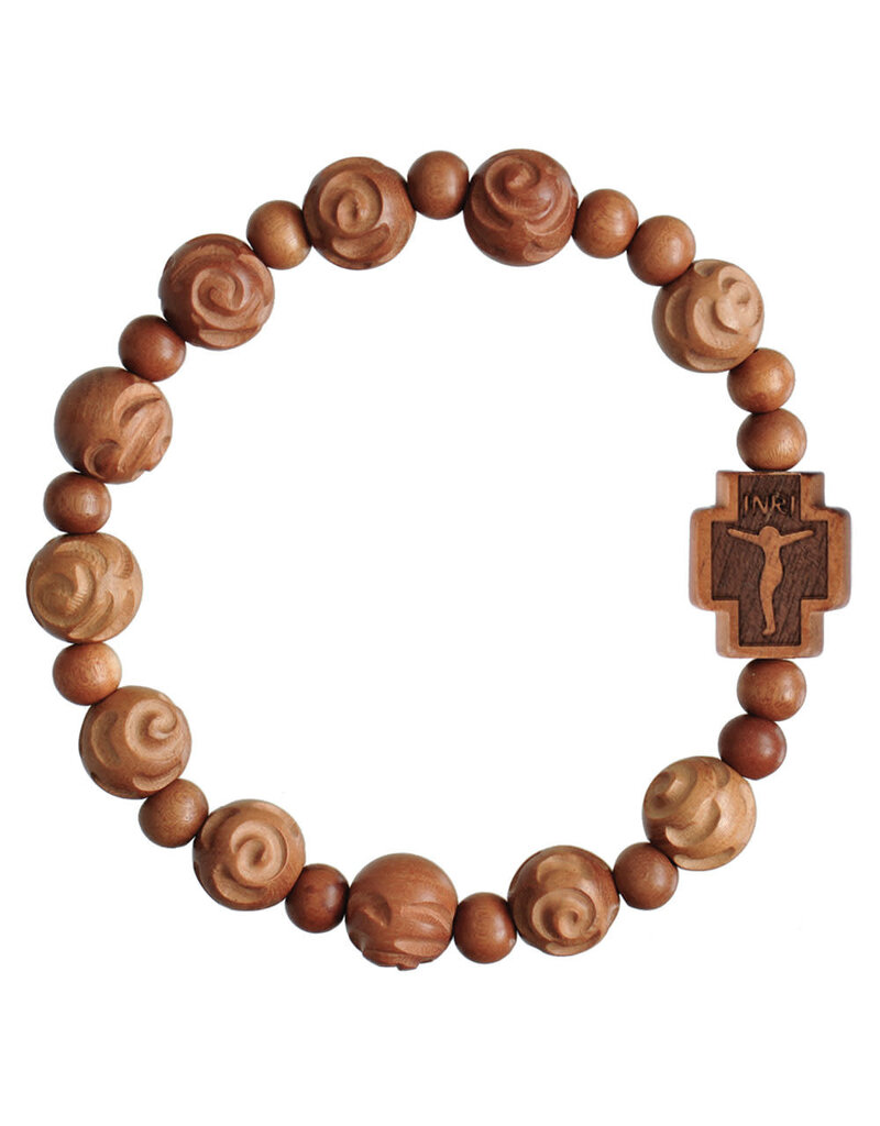 Sine Cera Rose Carved Light Jujube Wood 10mm Rosary Bracelet