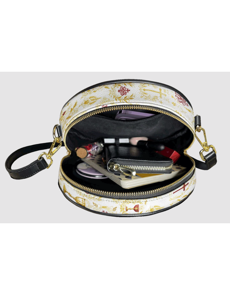 "Credo" Circle Crossbody Bag (Gold and White Chalice)