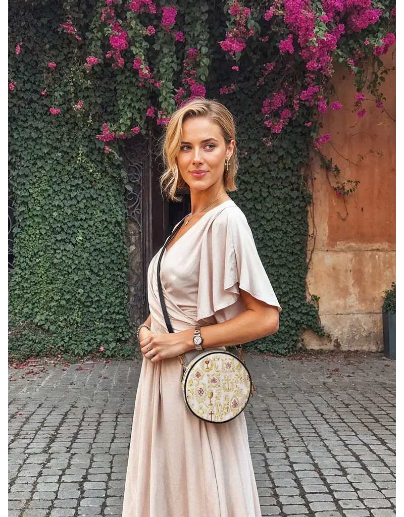 "Credo" Circle Crossbody Bag (Gold and White Chalice)