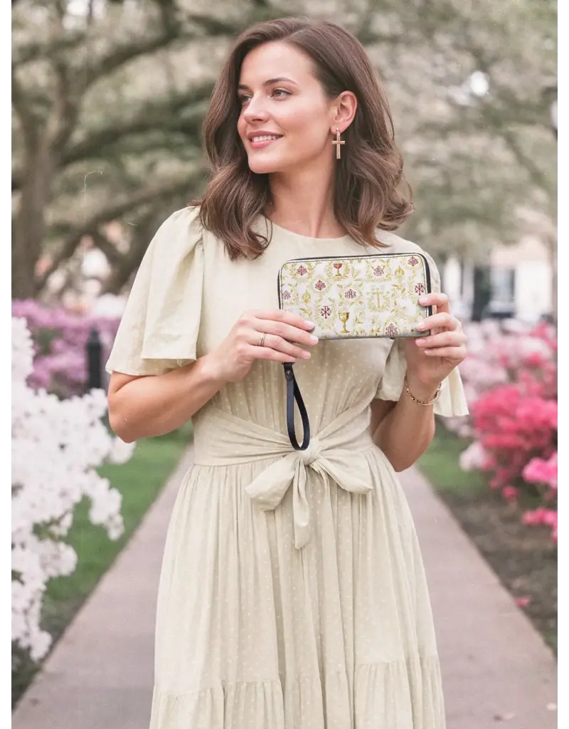 "Credo" Faux Leather Wallet (Gold and White Chalice)