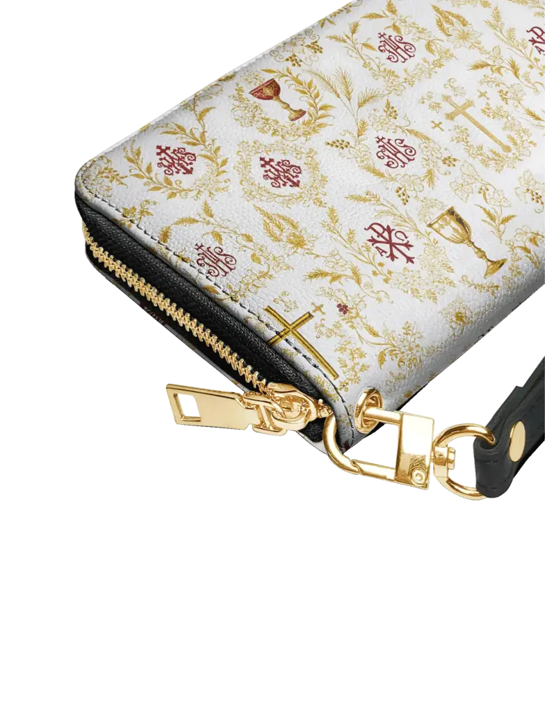 "Credo" Faux Leather Wallet (Gold and White Chalice)
