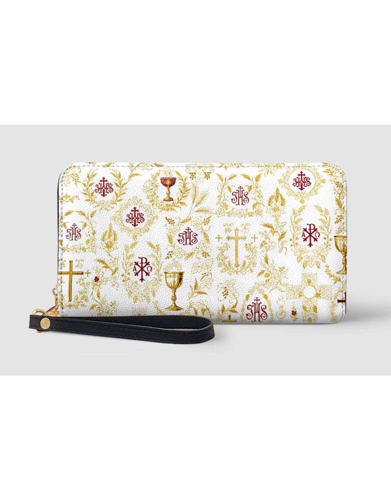 "Credo" Faux Leather Wallet (Gold and White Chalice)