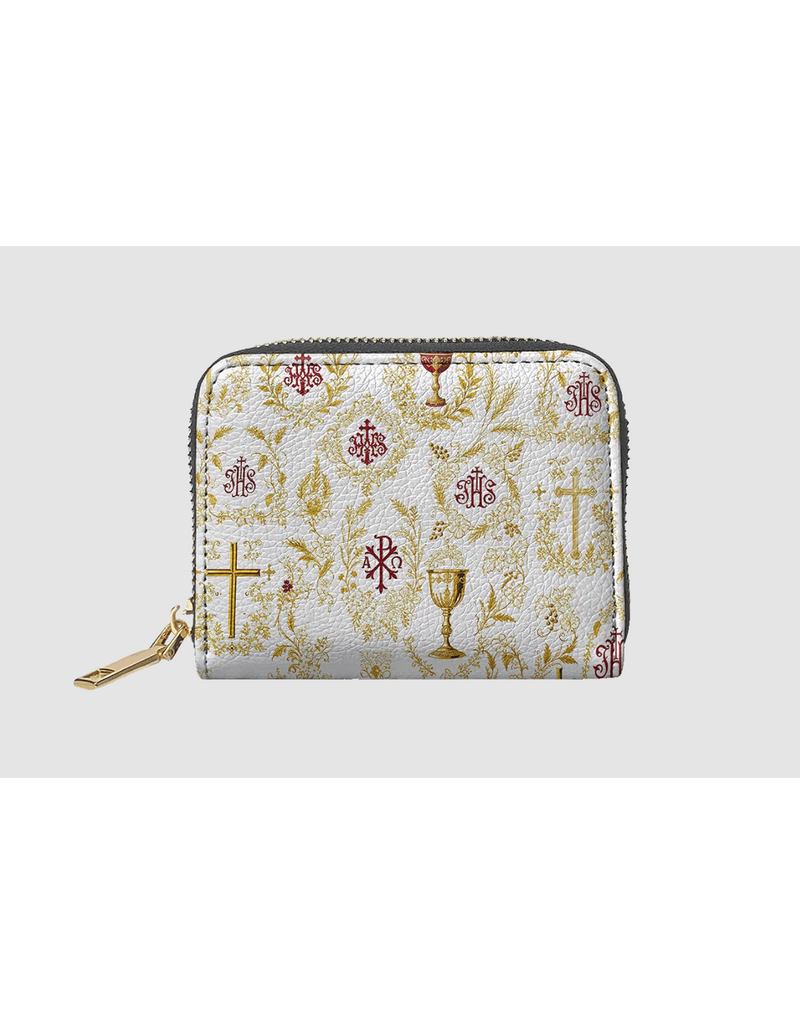 "Credo" Faux Leather Mini Wallet (Gold and White Chalice)