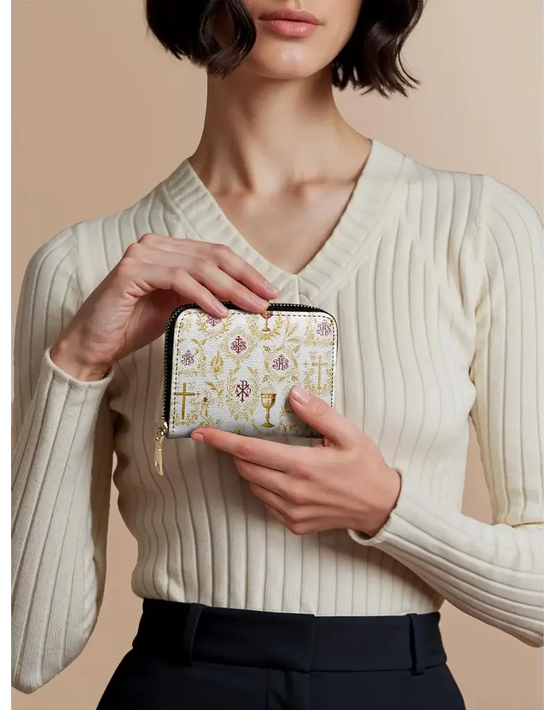 "Credo" Faux Leather Mini Wallet (Gold and White Chalice)