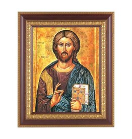WJ Hirten 11 1/2" X 13 1/2" Cherry Frame with Gold Trim with an 8" x 10" Christ the All Knowing Print (Christ the Teacher)