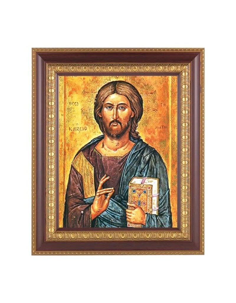 WJ Hirten 11 1/2" X 13 1/2" Cherry Frame with Gold Trim with an 8" x 10" Christ the All Knowing Print (Christ the Teacher)
