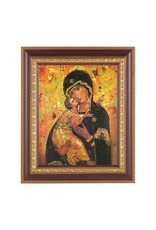 WJ Hirten 11 1/2" x 13 1/2" Cherry Frame with Gold Trim with an 8" x 10" Our Lady of Vladimir Print