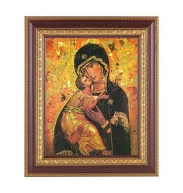 WJ Hirten 11 1/2" x 13 1/2" Cherry Frame with Gold Trim with an 8" x 10" Our Lady of Vladimir Print