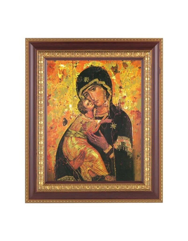WJ Hirten 11 1/2" x 13 1/2" Cherry Frame with Gold Trim with an 8" x 10" Our Lady of Vladimir Print