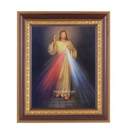 WJ Hirten 11 1/2" x 13 1/2" Cherry Frame with Gold Trim with an 8" x 10" Divine Mercy Print