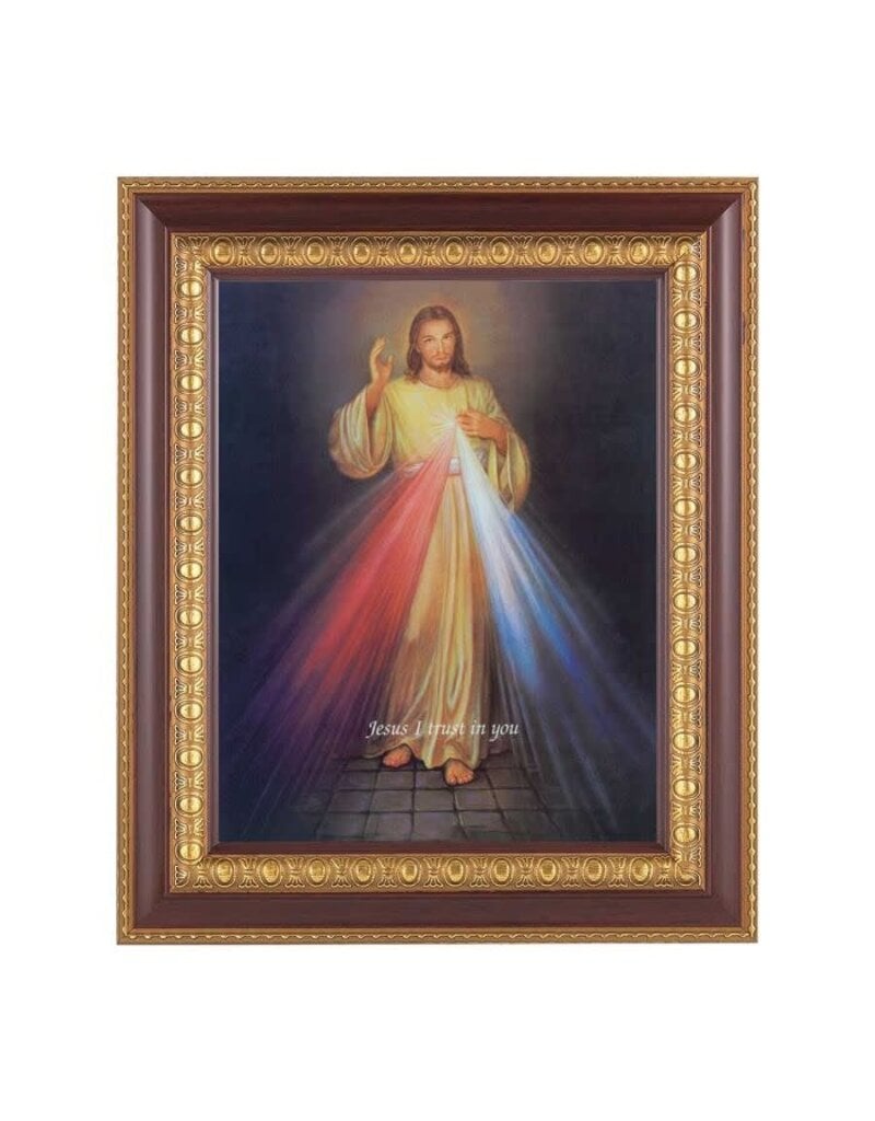 WJ Hirten 11 1/2" x 13 1/2" Cherry Frame with Gold Trim with an 8" x 10" Divine Mercy Print