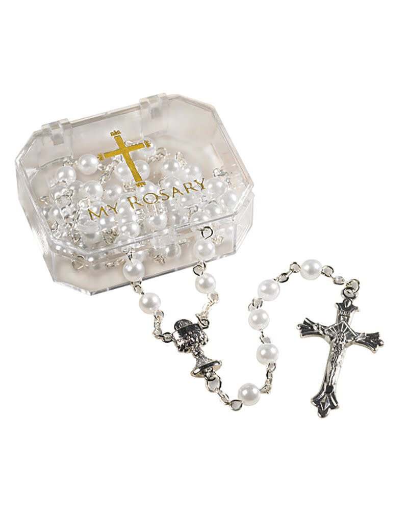 First Communion Rosary White