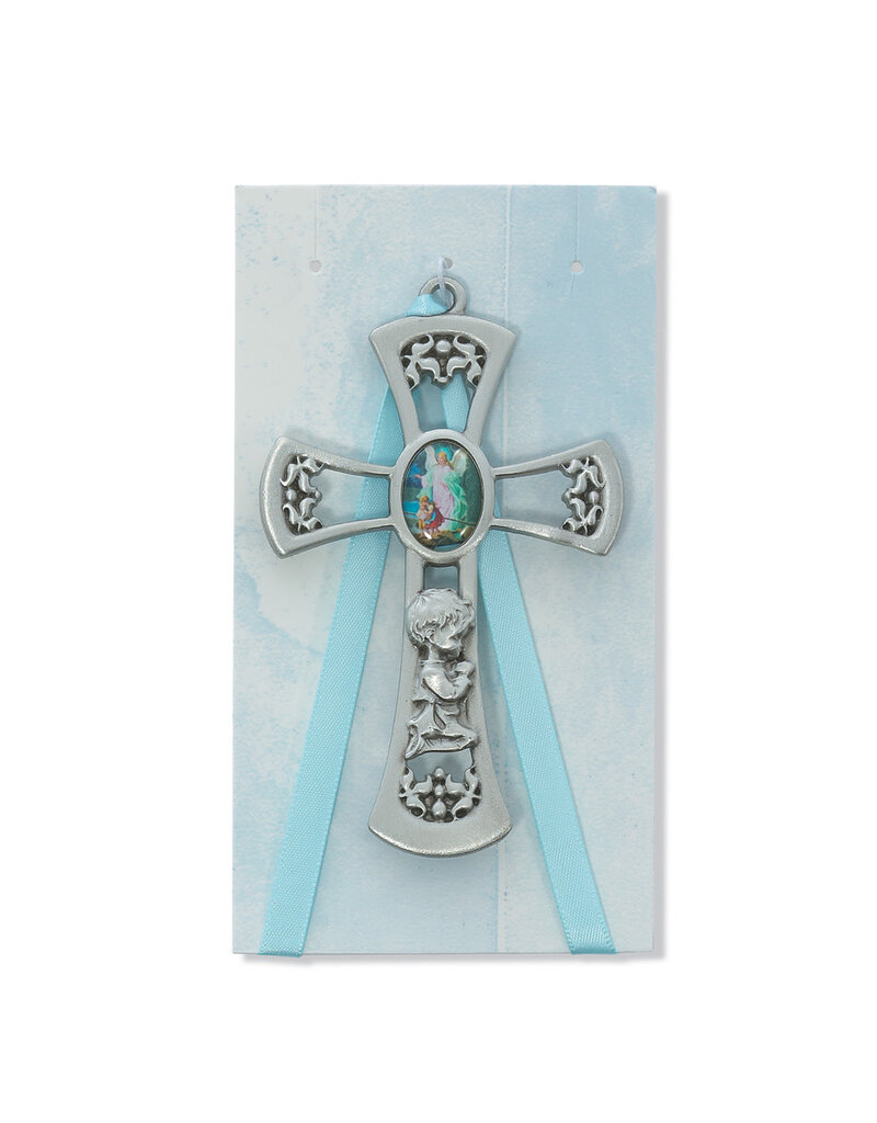McVan 3 3/4" Guardian Angel Boy Blue Crib Cross