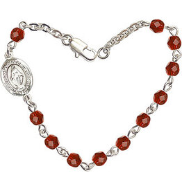 Bliss Manufacturing Silver Plate Bracelet with 4mm Ruby Checo Fire Polished Beads and Pewter Miraculous Charm