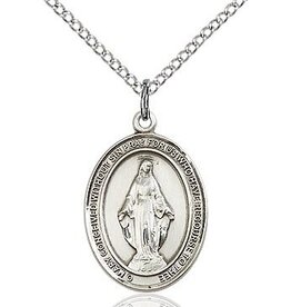 Bliss Manufacturing Sterling Silver Miraculous Medal Charm Pendant With 18" Chain Necklace