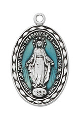 McVan Blue Miraculous Medal Sterling Silver With 18" Chain Necklace