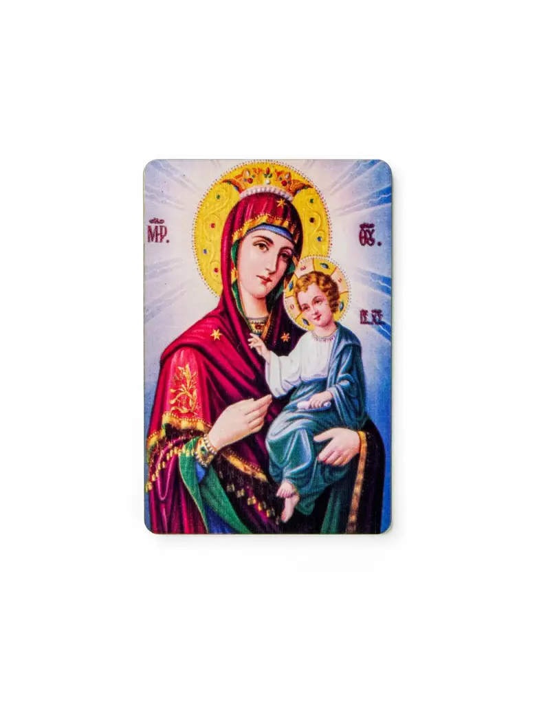 Logos Trading Post Virgin Mary with Crown - Wooden Icon with Magnet and Stand
