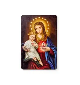 Logos Trading Post Immaculate Heart of Mary with Baby Jesus - Wooden Icon with Magnet and Stand