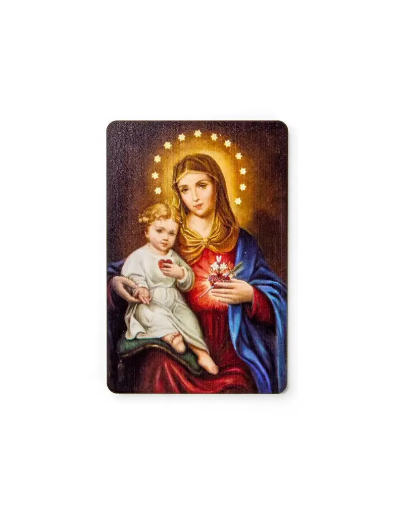Logos Trading Post Immaculate Heart of Mary with Baby Jesus - Wooden Icon with Magnet and Stand