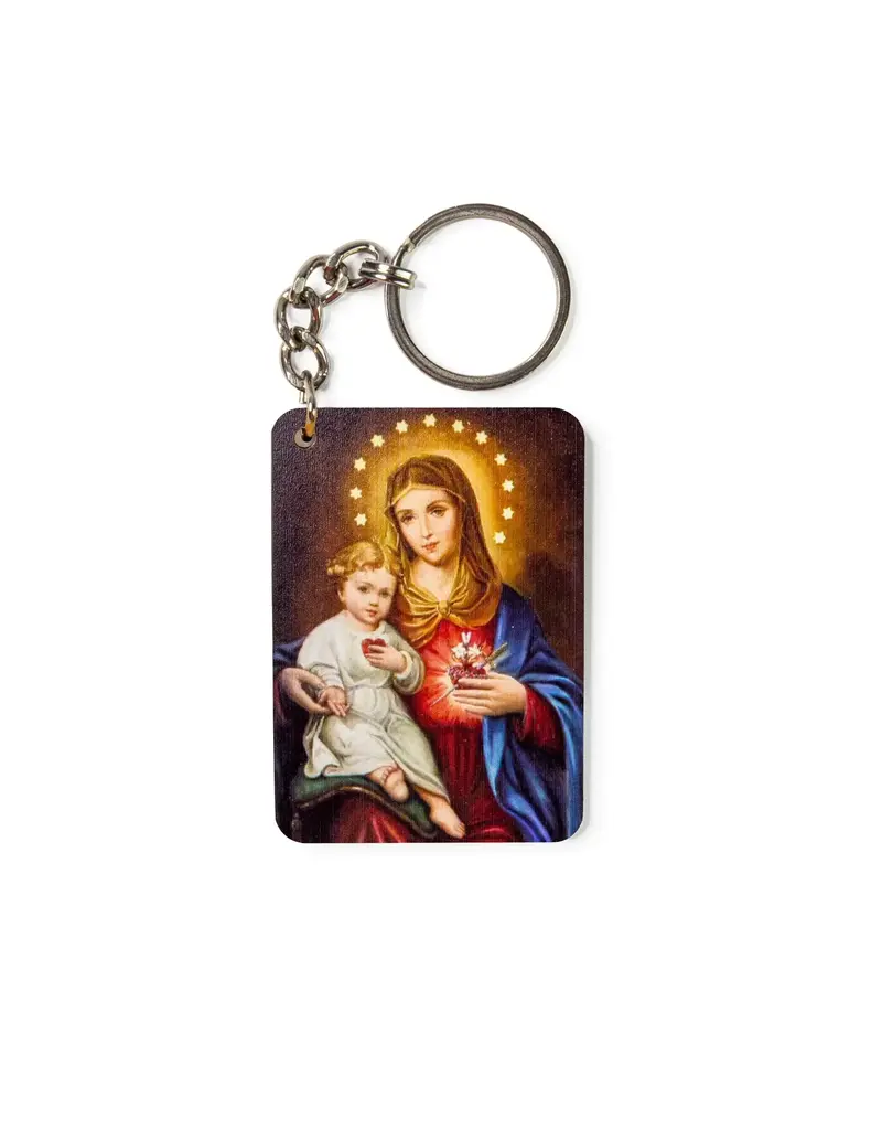 Logos Trading Post Immaculate Heart of Mary with Baby Jesus - Wooden Icon Keychain