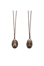 Oremus Mercy Oval Wooden Scapular -  Sacred Heart of Jesus + Lady of Mt. Carmel