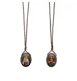 Oremus Mercy Scapular, wooden- Sacred Heart of Jesus + Lady of Mt. Carmel Oval