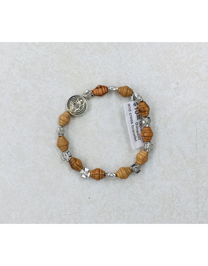 Holy Land Cradle Olivewood Benedict and Cross Bracelet