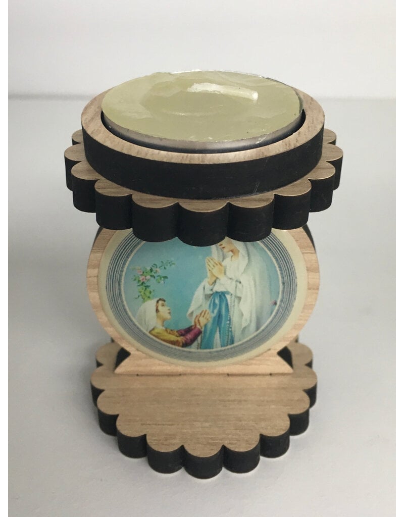 Blessed Americas Mini Our Lady of Lourdes Wood Stand with Candle