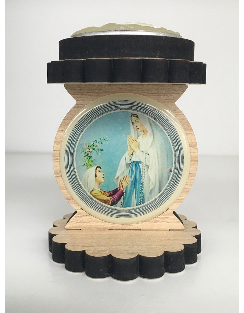 Blessed Americas Mini Our Lady of Lourdes Wood Stand with Candle