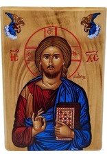 Logos Trading Post Holy Land Olive Wood Full Color Icon from Israel, Jesus King of The Universe, Handmade Wooden Standing Icon Plaque