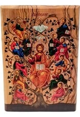 Logos Trading Post Holy Land Olive Wood Full Color Icon from Israel, Jesus and The 12 Apostles, Handmade Wooden Standing Icon Plaque