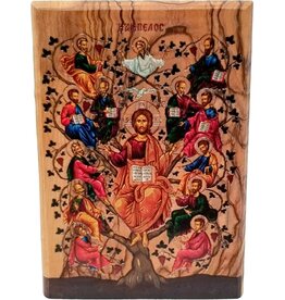 Logos Trading Post Holy Land Olive Wood Full Color Icon from Israel, Jesus and The 12 Apostles, Handmade Wooden Standing Icon Plaque