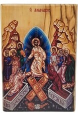 Logos Trading Post Holy Land Olive Wood Full Color Icon from Israel, The Triumphant Resurrection of Jesus, Handmade Wooden Standing Icon Plaque
