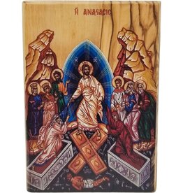 Logos Trading Post Holy Land Olive Wood Full Color Icon from Israel, The Triumphant Resurrection of Jesus, Handmade Wooden Standing Icon Plaque