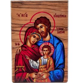 Logos Trading Post Holy Land Olive Wood Full Color Icon from Israel, Holy Family - Jesus, Virgin Mary, and Joseph, Handmade Wooden Standing Icon Plaque