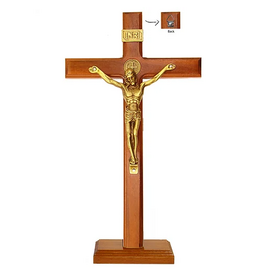 Blessed Americas 10.5" Standing Benedict Crucifix, Gold/Wood
